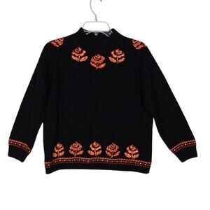 Vintage Cift Geyik Wool Sweater Size Small 100% Virgin Wool Black and Orange